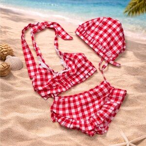 Boutique Baby Gingham Bikini Set w/ Matching Sun Hat – Size 3T. Great Condition